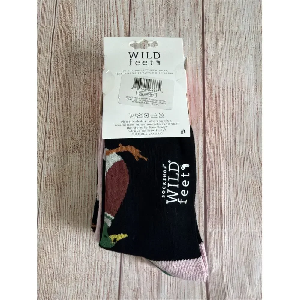 Wild Feet Socks Three Pack Size 5-9 Ducks Black & Pink Womens